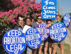 Pro-choice activists defend the Family Reproductive Health clinic in Charlotte, North Carolina